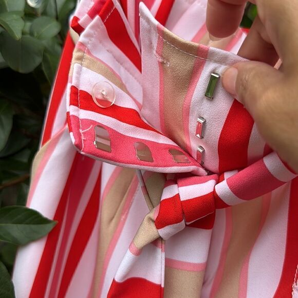 🦋 ⭐️HOST PICK⭐️7AVENUE STUDIO DESIGN NY Red tan & White Striped Flare Pants SZ 6 - Picture 6 of 15